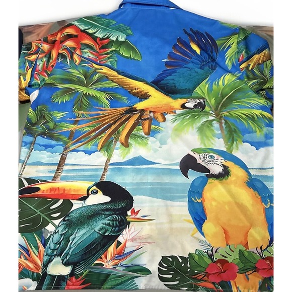 Hawaiian Island Creations Other - Mens Hardaddy Hawaiian Shirt Blue & Gold Macaw Ocean Beach Bird Sz 3XL CLEAN